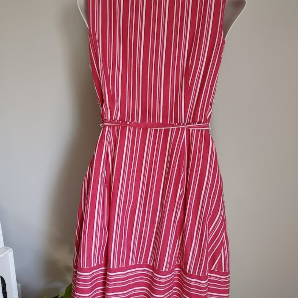 Lands' End Red and White Striped Sleeveless Cotton Dress Size 8 - Picture 6 of 7